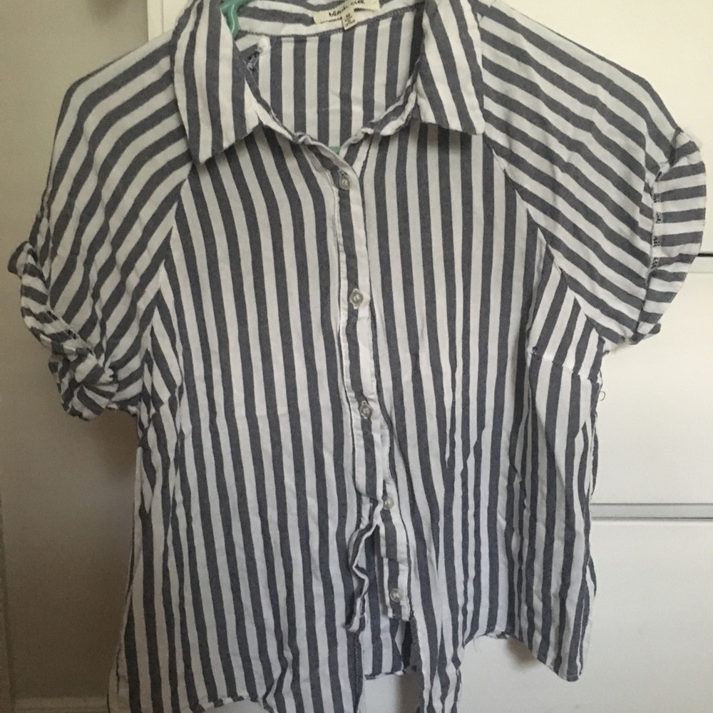 Navy/White Stripe Crop Top Tie-Front Button-Down